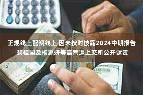 正规线上配资线上 因未按时披露2024中期报告 碧桂园及杨惠妍等高管遭上交所公开谴责