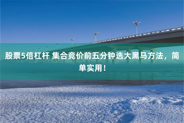 股票5倍杠杆 集合竞价前五分钟选大黑马方法，简单实用！